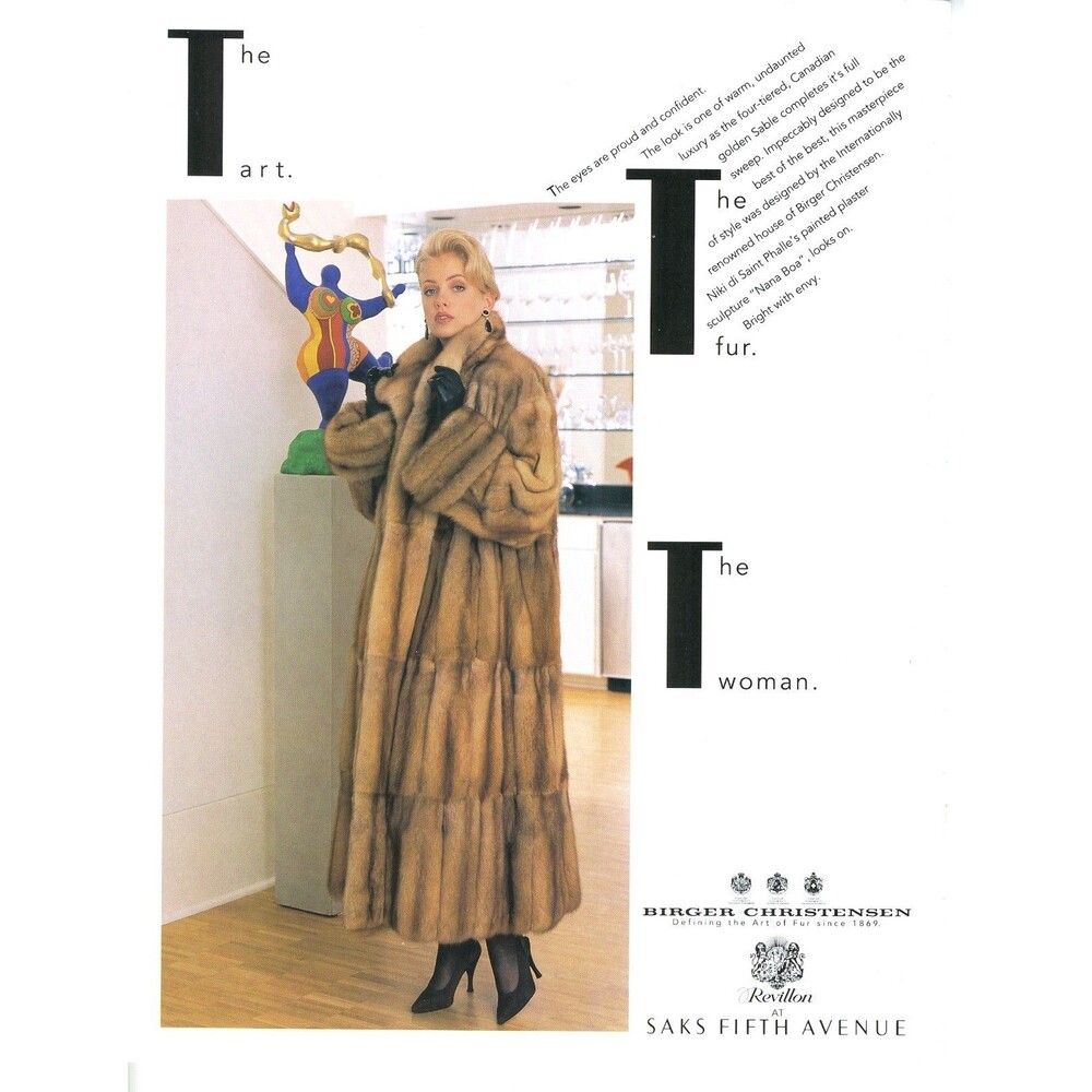 Vintage 1993 Print Ad Saks Fifth Avenue Birger Christensen Fur Coat Revillon